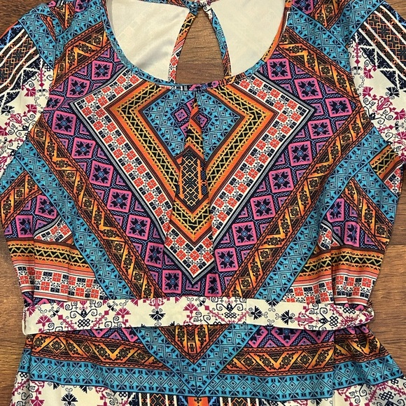 Bohemian Boho Mini Dress Women's Colorful Pink Owl 3/4 Women’s Size Small - Picture 5 of 8